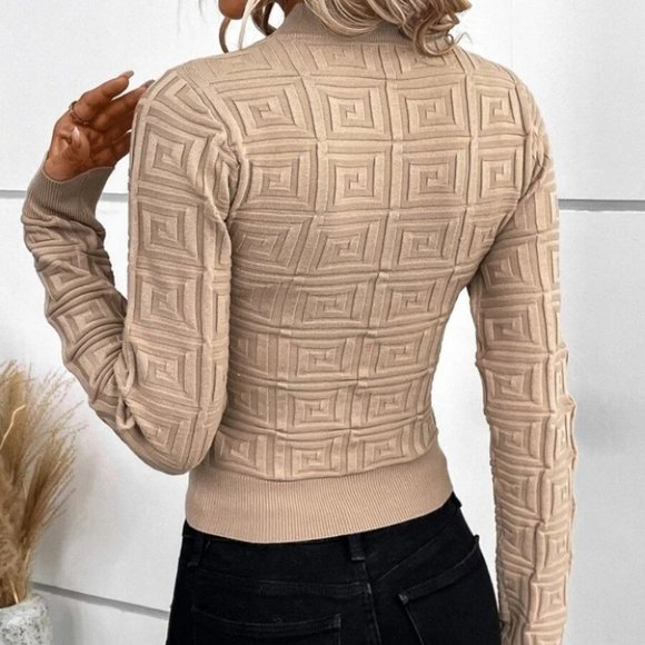 Tan Celeb Syle design long sleeved knit Sweater top tan - Picture 5 of 5